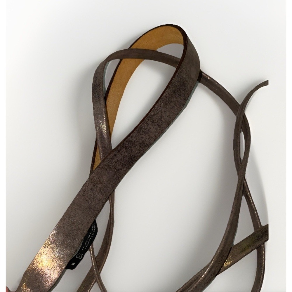 ADA Genuine Leather Skinny Wrap Tie Belt Brown Metallic Made in Argentina OS - Picture 4 of 5